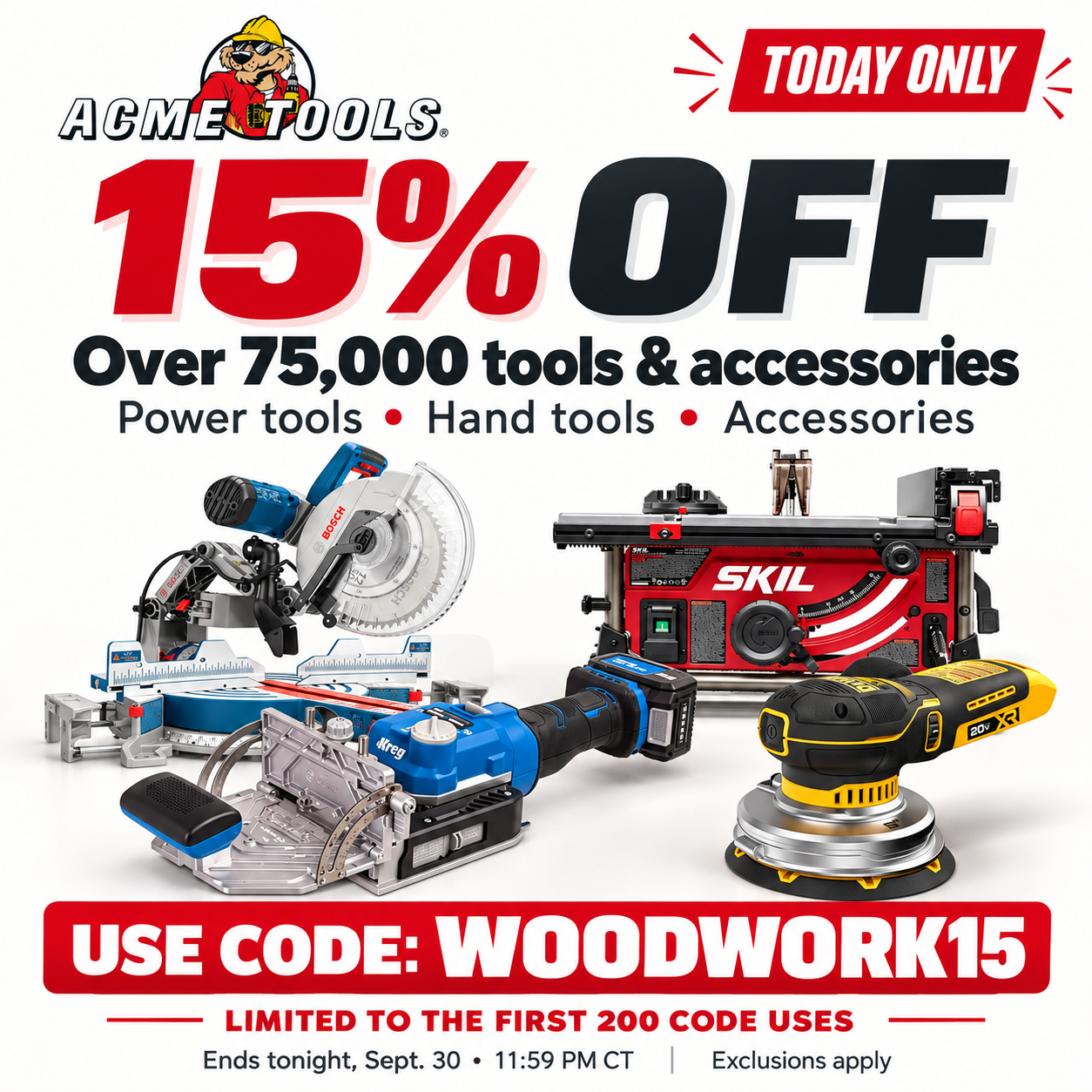 Acme Tools Insider Sale Save 15% on Your Entire Order