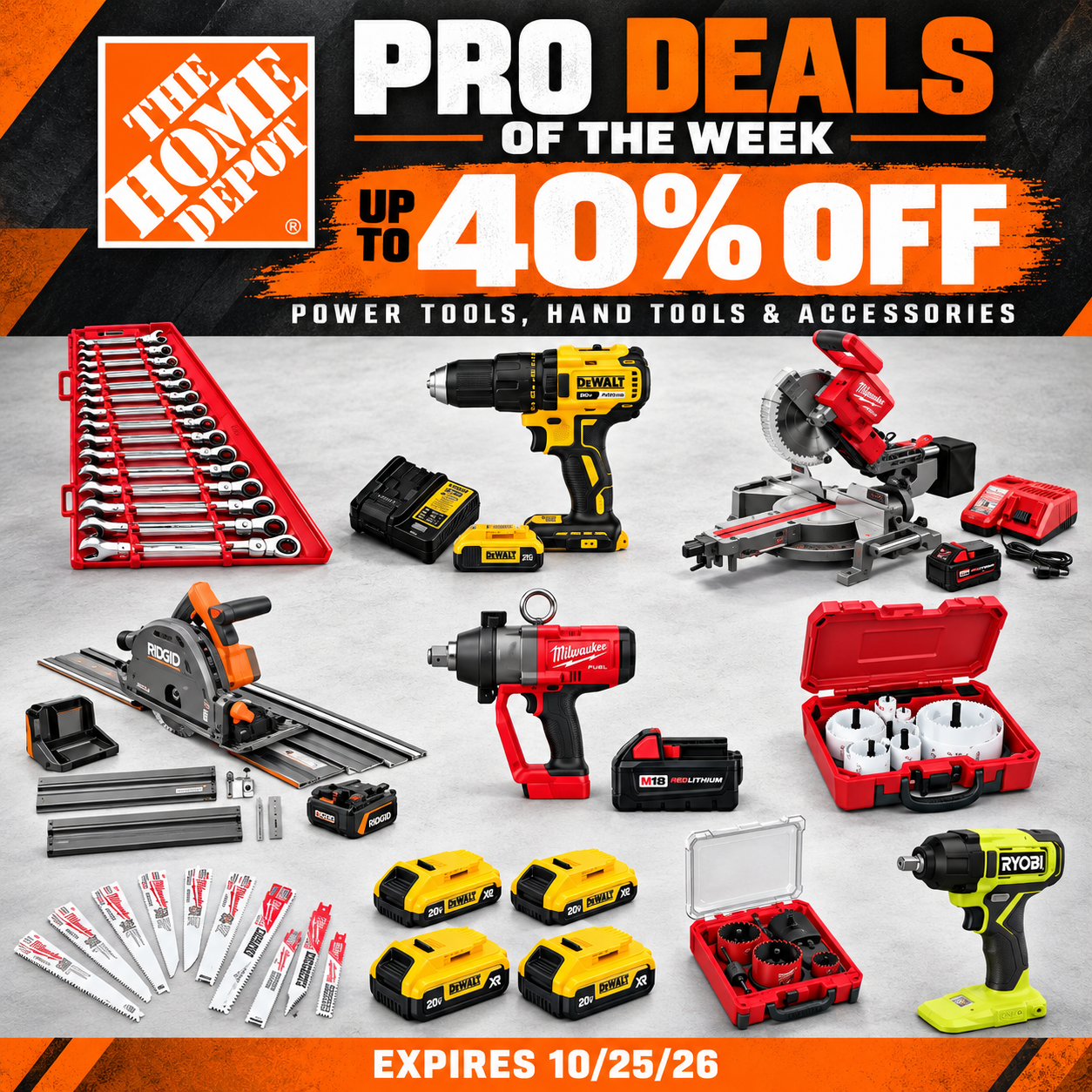 Up to 40% Off Milwaukee, RYOBI, DEWALT at Home Depot