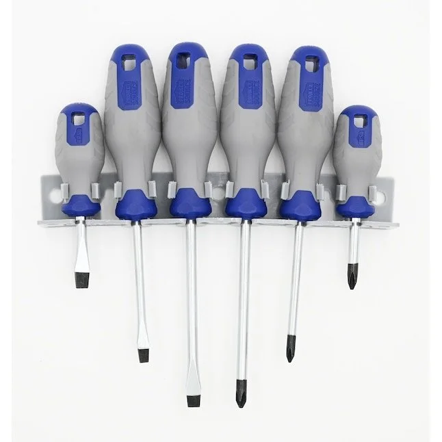 Project Source 6 Piece 4 in Magnetic Screwdriver Set on sale at Lowe's for $4.98, including Phillips and slotted drivers with bi material handles and storage rack.