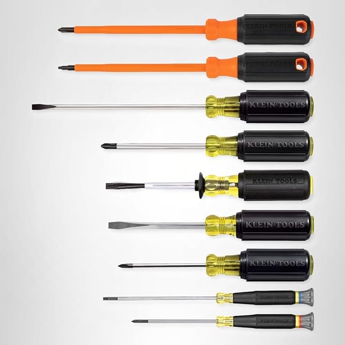 Klein Tools 85850 9 Piece Electrician Screwdriver Set with cushion grip handles and 1000V insulated drivers on sale at Amazon for $29.98, $20 off