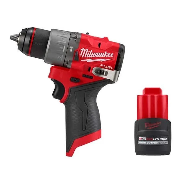 Milwaukee M12 FUEL 12V brushless cordless 1/2 in. hammer drill with HIGH OUTPUT 2.5 Ah battery for $149 at The Home Depot