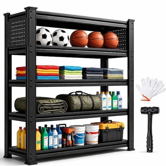 BSMTEK Heavy Duty Garage Storage Shelving 5 Tier Metal Rack Black