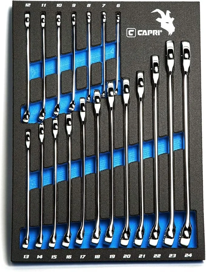 Capri Tools CP11390MT 19 piece metric combination wrench set 6 to 24 mm with Mechanic's Tray on sale 30% off at Amazon