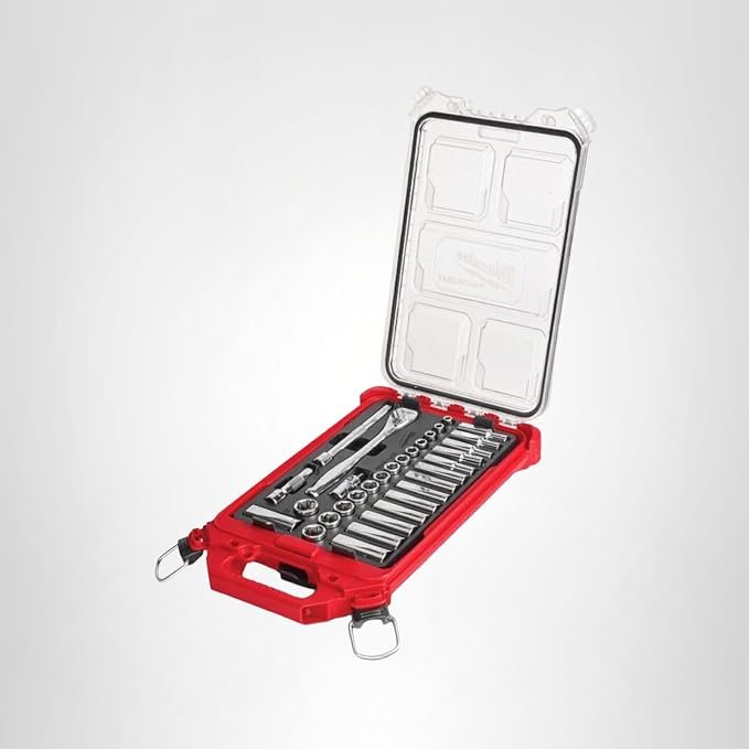 Milwaukee 48 22 9482 32 piece metric 3/8 inch mechanics ratchet and socket set with PACKOUT case for organized tool storage