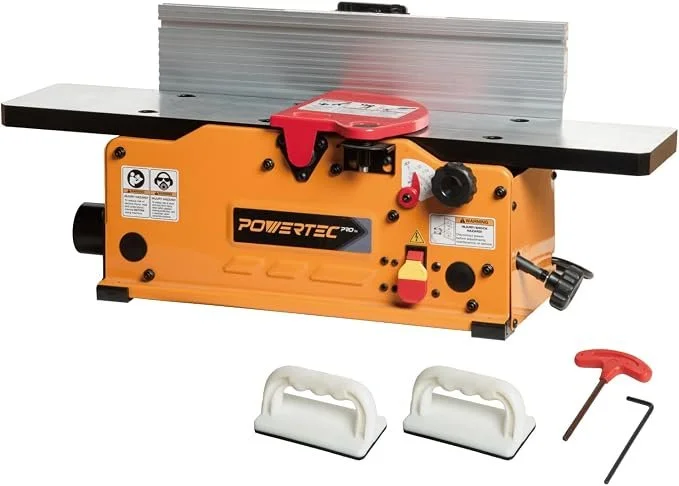 POWERTEC PRO 6 inch benchtop jointer BJ603 with 10 amp motor, 2 blade cutter head, adjustable fence, and dust port at lowest price in 90 days on Amazon for $271.80