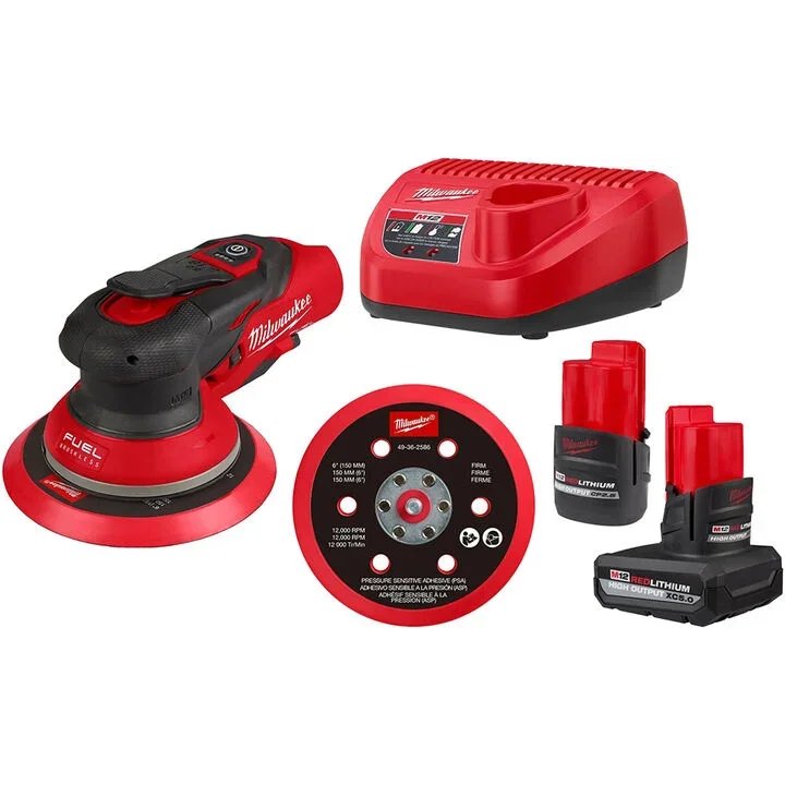 Milwaukee M12 FUEL 6 Inch Random Orbital Sander with variable speed dial and vacuum port