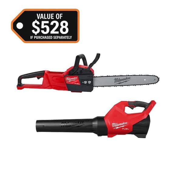 Milwaukee M18 FUEL 18V 16 inch brushless cordless chainsaw with M18 FUEL blower two tool combo kit on sale at Home Depot for $399, $100 off the regular $499 in a one day only deal on August 12, 2026