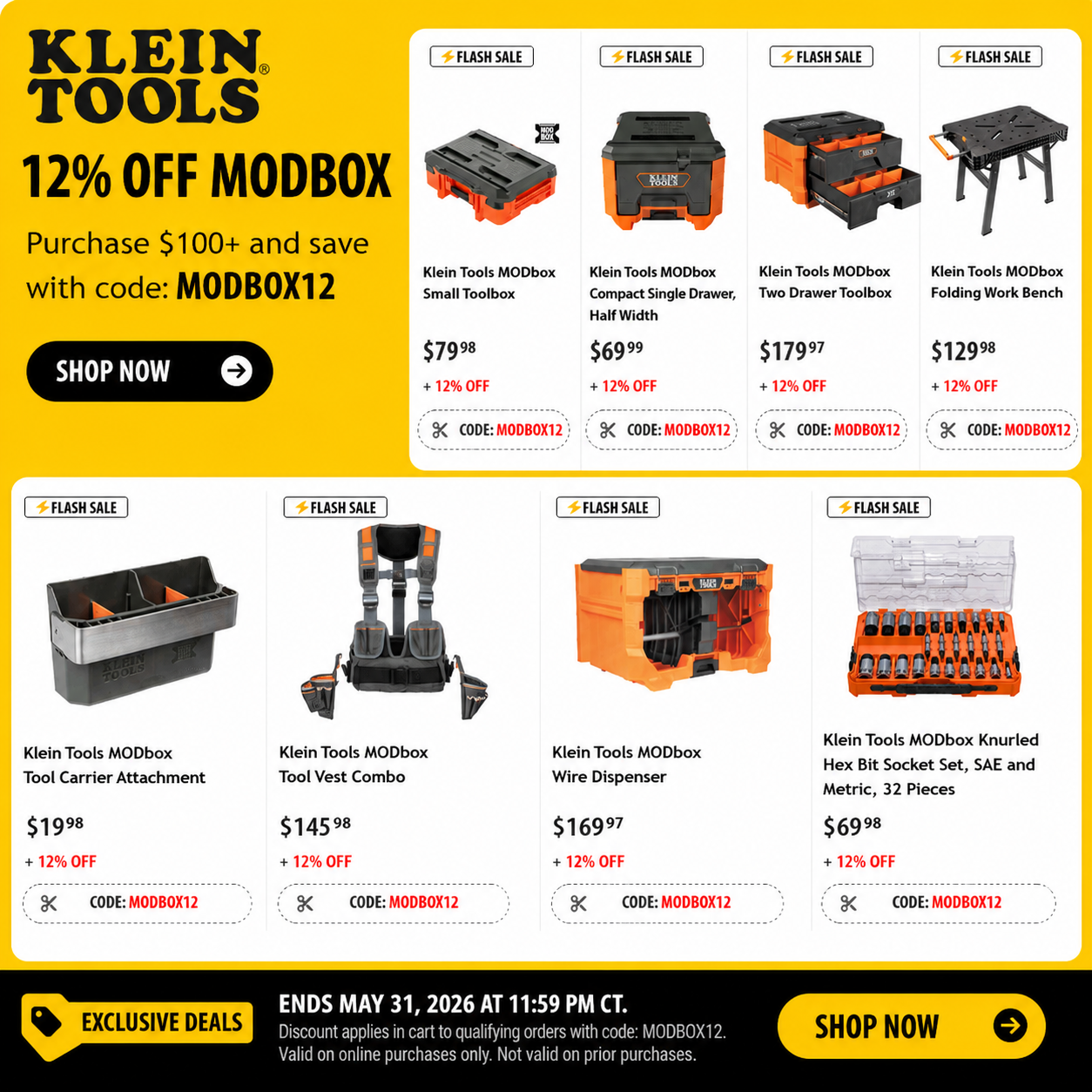 Klein Tools MODBox modular rolling tool boxes and storage bags stacked together