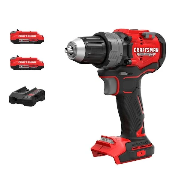 CRAFTSMAN V20 RP 20 Volt Max 1/2 inch keyless brushless cordless drill kit with two batteries and charger on sale at Lowe's
