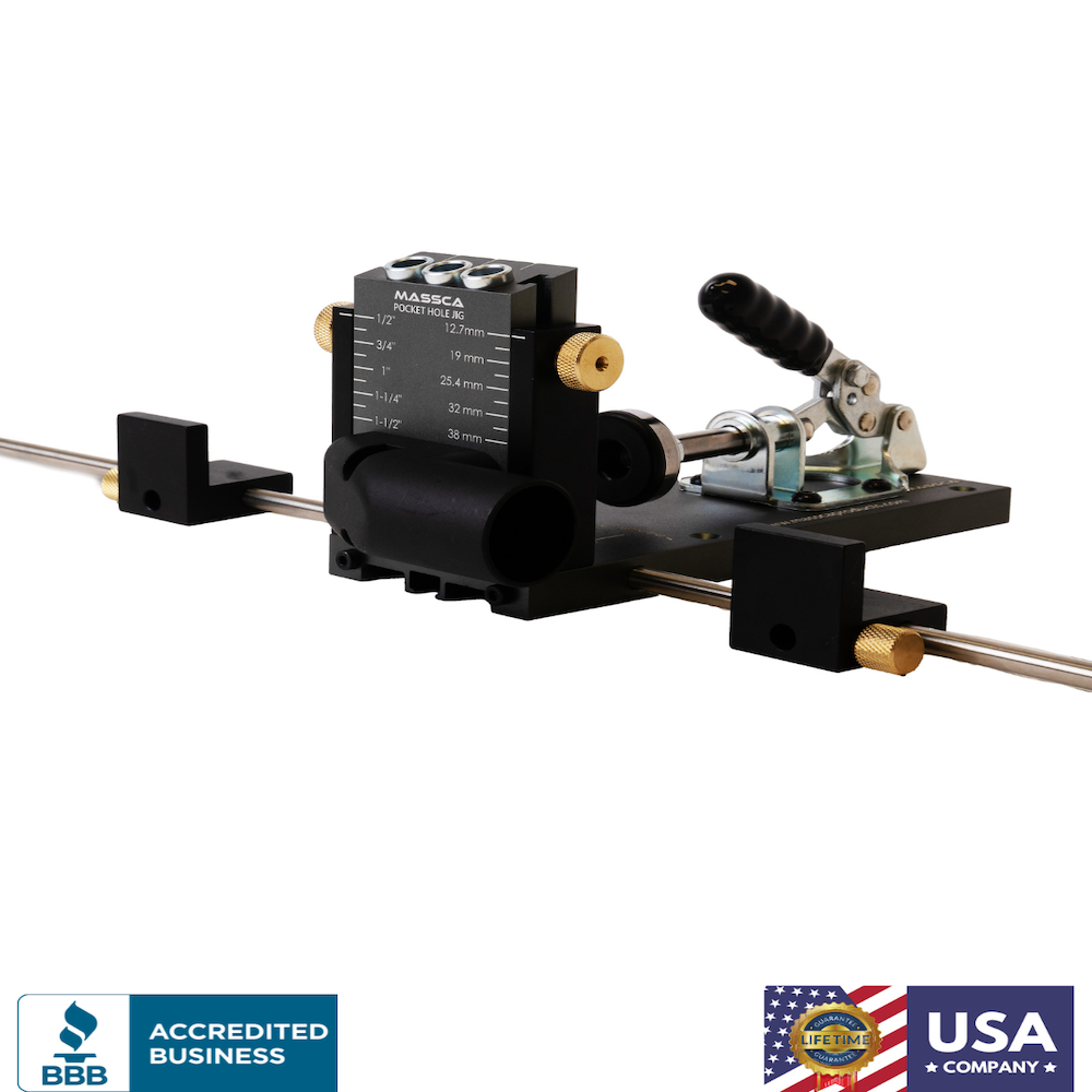 Massca M2 Pro Aluminum Pocket Hole Jig System with stabilizing bars and dust port on sale for $99.99.