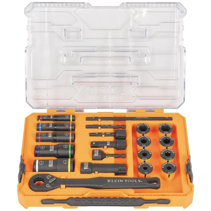 Klein Tools KNECT Flip Socket Set SAE 20 piece with pass through ratchet and case, $119.98 with free 11 in 1 ratcheting impact driver