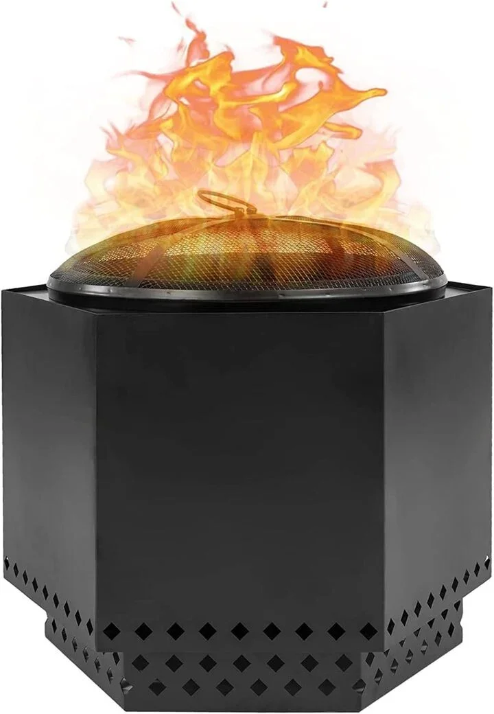 Dragonfire 23.5 inch smokeless wood burning fire pit bundle in matte black with stand, spark screen, deflector ring, and cover on sale for $159.99, 41% off