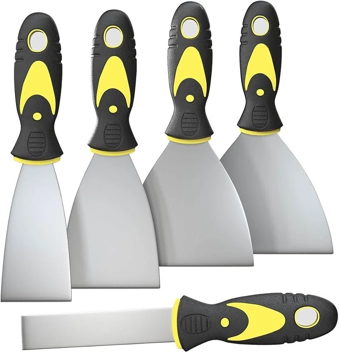 Rerdeim 5 piece stainless steel putty knife set in 1, 2, 3, 4, and 5 inch sizes for drywall repair, spackling, and paint scraping