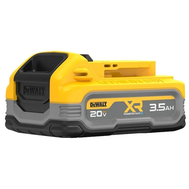DEWALT 20V MAX XR 3.5 Ah Lithium Ion Battery with three LED fuel gauge on a white background.