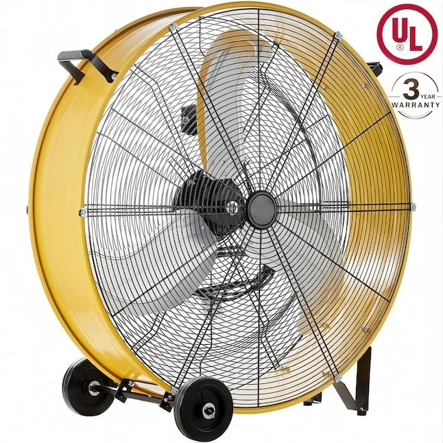 Shop fan moving air in a garage workshop on sale for up to 35% off today only at Lowe's