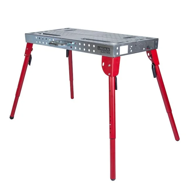 Lincoln Electric folding welding table with 21 in x 44 in steel work surface and mounting slots on sale for $179 at Lowe's