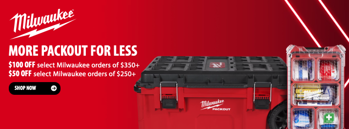 Milwaukee PACKOUT modular storage system stacked tool boxes and organizers with cart savings promotion