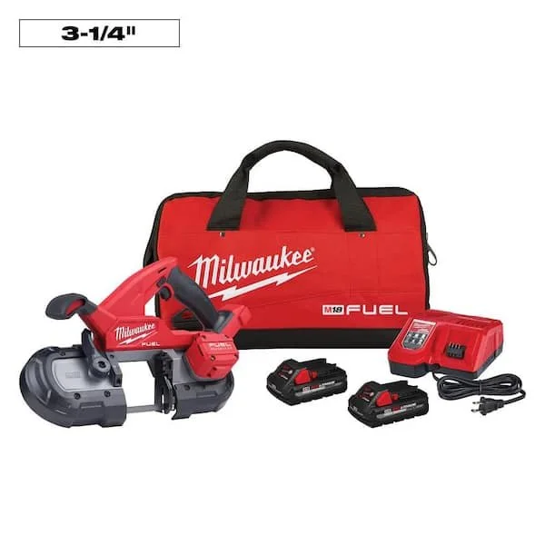 Milwaukee M18 FUEL compact bandsaw kit with two 3.0Ah High Output batteries and rapid charger
