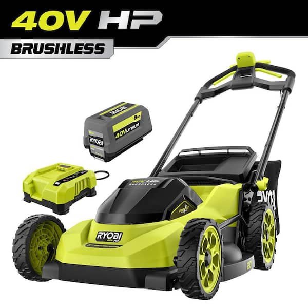 RYOBI 40V HP brushless 20 inch self propelled multi blade lawn mower with 8.0Ah battery and rapid charger on sale for $429