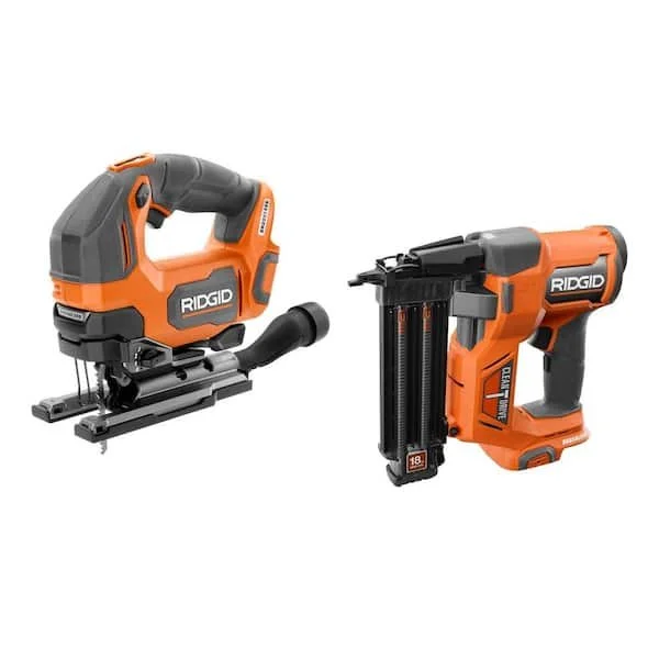 RIDGID 18V brushless cordless 18 gauge brad nailer and brushless jig saw combo tools only for $263 at The Home Depot