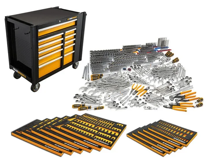 GEARWRENCH 614 Piece MEGAMOD Master Mechanics Hand Tool Set with foam trays and 11 drawer mobile work station