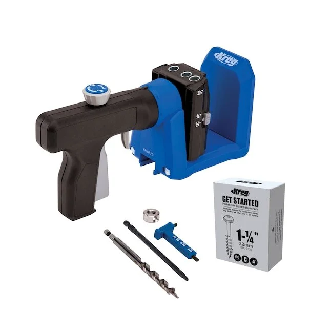 Kreg Pocket Hole Jig 520PRO securely clamped to a wooden board ready for drilling in a workshop