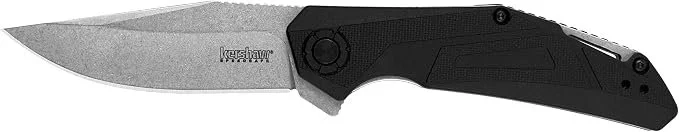 Kershaw Camshaft assisted opening pocket knife with 3 inch 4Cr14 stonewashed clip point blade and black glass filled nylon handle on sale at Amazon
