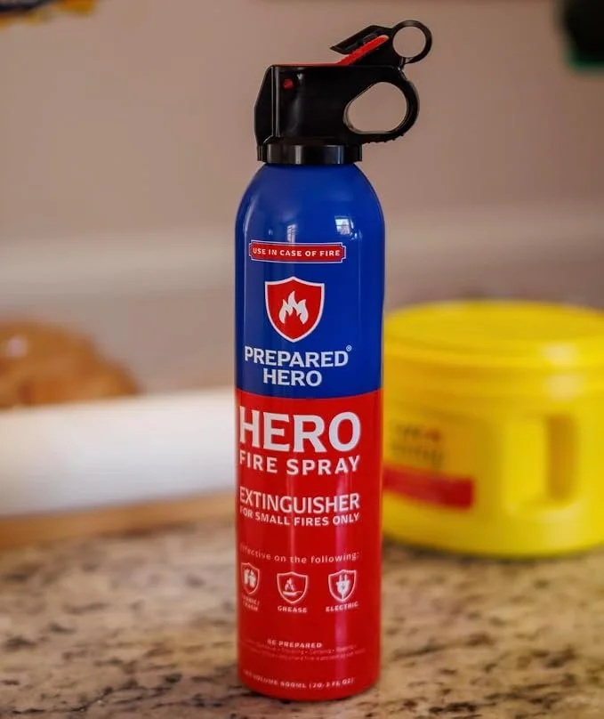 xPrepared Hero Fire Spray 4 pack mini fire extinguishers for home, kitchen, car, and garage on sale at 60% off