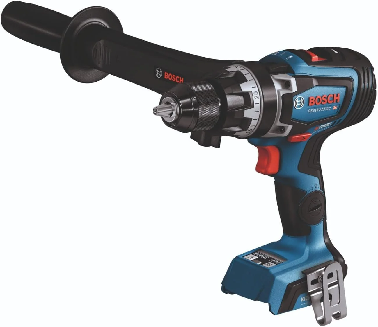 Bosch PROFACTOR 18V connected ready 1/2 inch hammer drill driver bare tool showing the digital user interface and brushless motor housing.