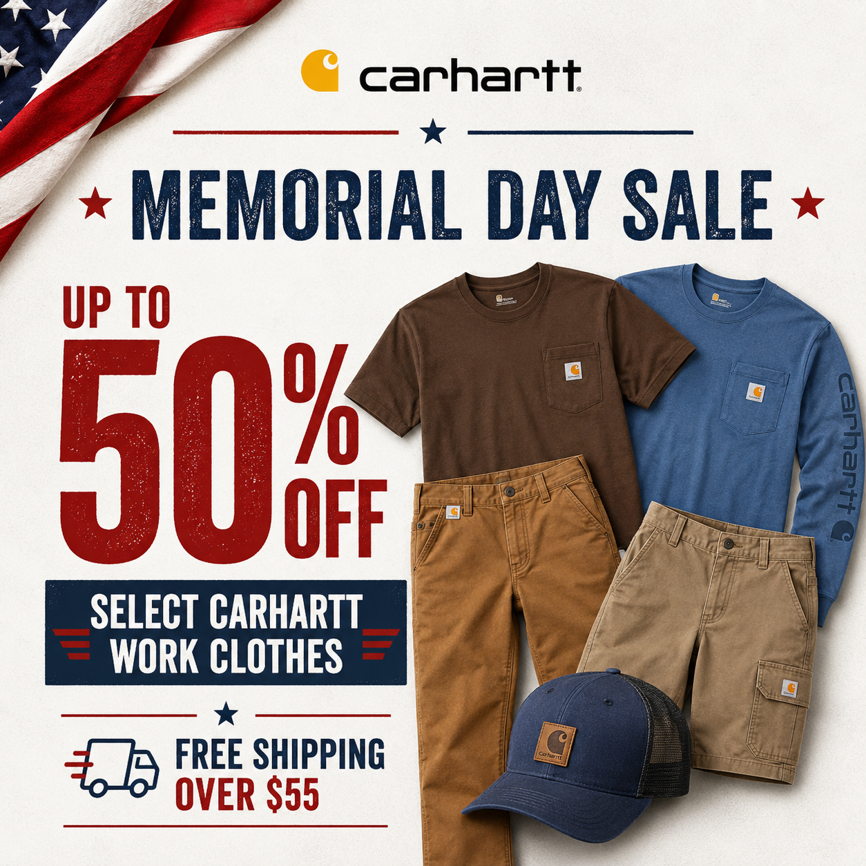 Select Carhartt work pants shirts and hats on sale for up to fifty percent off limited time only
