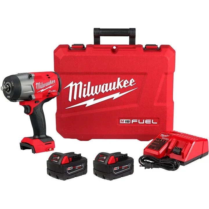 Milwaukee M18 FUEL 1/2 Inch High Torque Impact Wrench with Friction Ring Kit and XC5.0 battery