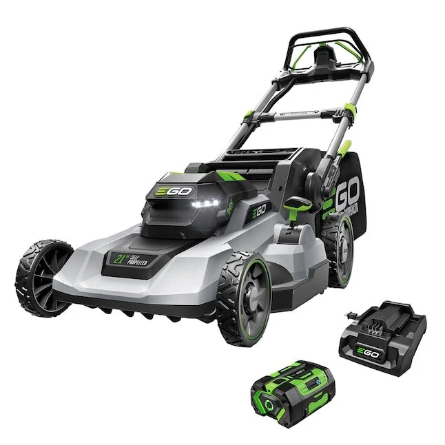 EGO POWER+ 600 Series 56 volt 21 inch self propelled battery powered lawn mower with 6.0Ah ARC Lithium battery, 3 in 1 cutting deck, LED headlights, and push button start on sale at Lowe's for $399