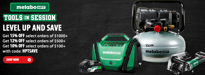 Metabo HPT tools promotion offering up to 15% off orders of $100 or more with code HPTSAVE at Acme Tools