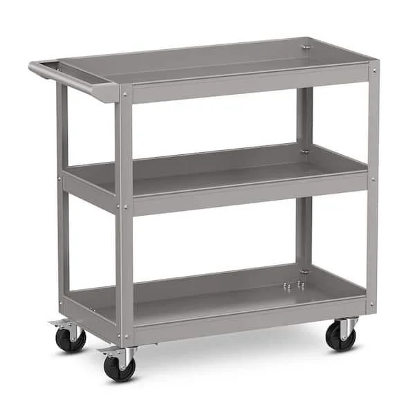 Costway 3 tier metal utility cart in gray with 400 lb total load capacity and locking wheels on sale at The Home Depot