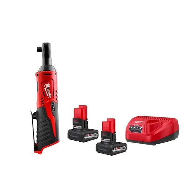 Milwaukee M12 12V lithium ion 3/8 in. cordless ratchet with two 5.0Ah batteries starter kit on sale for $189 at The Home Depot