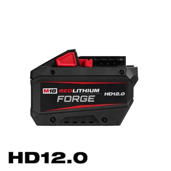 Milwaukee M18 REDLITHIUM FORGE twelve amp hour lithium ion battery pack with red and black housing on sale for two hundred twenty nine dollars.