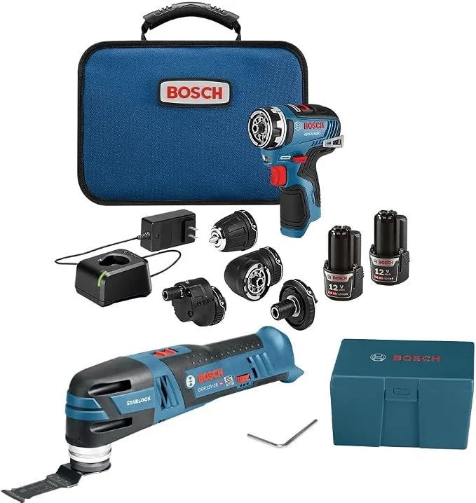 BOSCH GXL12V-270B22 12V Max brushless 2 tool kit with Flexiclick drill and Starlock oscillating multitool