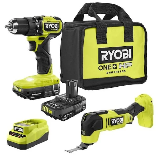 RYOBI ONE+ HP 18V Brushless Cordless Compact Drill Driver Kit and Multi Tool with batteries
