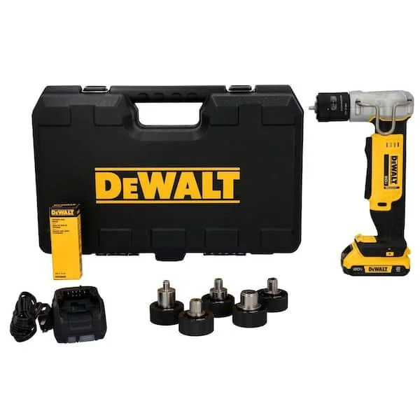 DeWALT 20V MAX lithium ion copper swage tool kit with 6 expansion heads, 2 Ah battery, charger, and kitbox for HVAC and refrigeration copper expansion work