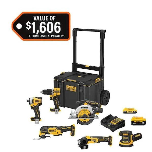 DEWALT 20V MAX ToughSystem 6 tool cordless combo kit with batteries, charger, and storage box