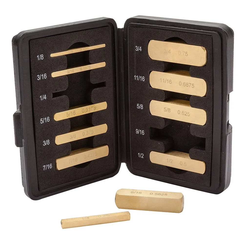 Rockler Precision Brass Setup Bars Master Set with laser etched fraction and decimal labels in protective foam storage case on sale for $59.99