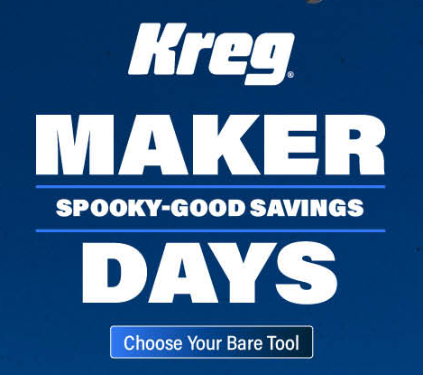Kreg 20V power tools including drills, sanders, and saws with free starter kit offer