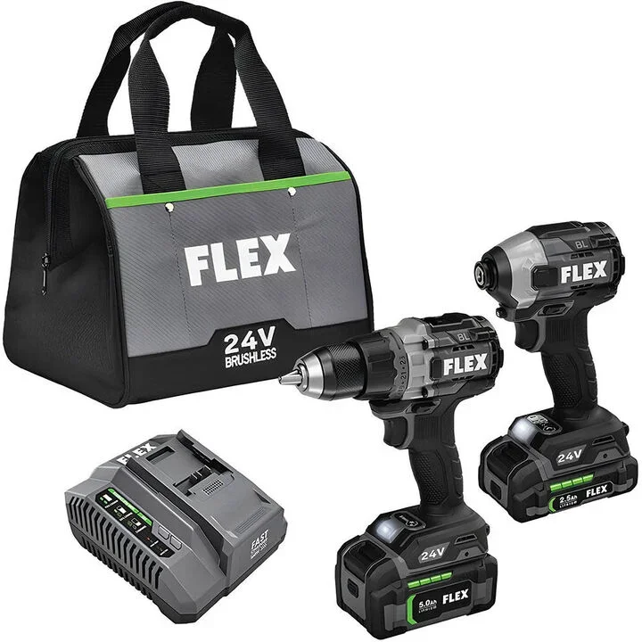 FLEX 24V brushless drill driver with Turbo Mode and Quick Eject impact driver combo kit with batteries and charger on sale at Acme Tools