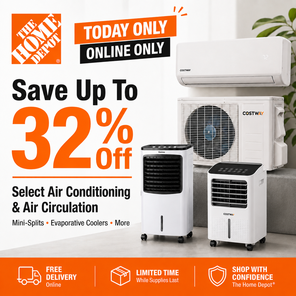Home Depot air conditioning units on sale for up to thirty two percent off today only