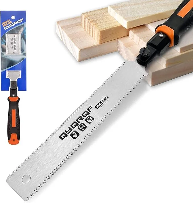 QYQRQF 7 inch Japanese flush cut pull saw with double edged SK5 steel blade and orange nonslip handle for woodworking
