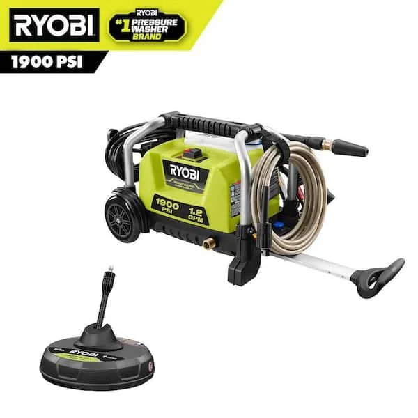 RYOBI 1900 PSI 1.2 GPM cold water wheeled electric pressure washer with 12 inch surface cleaner on sale at Home Depot for $149, 25% off the regular $198.97 in a one day only deal on August 12, 2026