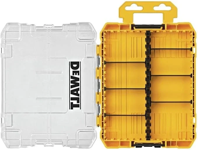 DEWALT DWAN2190 Medium 8 Compartment Tough Case Small Parts Organizer with clear lid, customizable dividers, and patented bit bar design on sale for $7.19 on Amazon, 19% off original $8.98 price