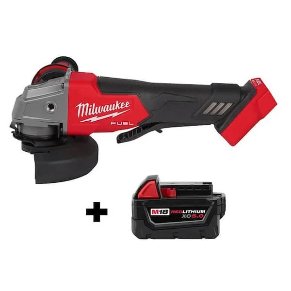 Milwaukee M18 FUEL 4 1/2 inch 5 inch brushless cordless grinder with paddle switch and 5.0Ah battery on sale at The Home Depot for $199