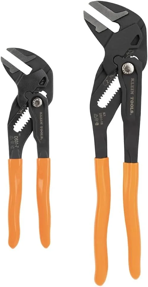 Klein Tools D53102KIT adjustable pliers wrench two piece set with 7 inch and 10 inch parallel smooth jaw pliers on sale for $39.98, 20% off the regular $49.98