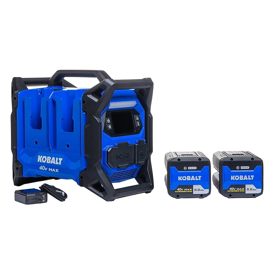 Kobalt 40V 1800 Watt portable power station with two 6.0Ah batteries, digital display, three 120V AC outlets and four USB ports on sale for $399 at Lowe's
